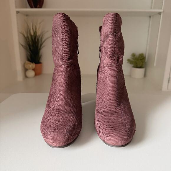 Seychelles Burgundy Tulip-Trim Prop Textured Leather Heeled Ankle Booties 8.5 - Picture 5 of 7